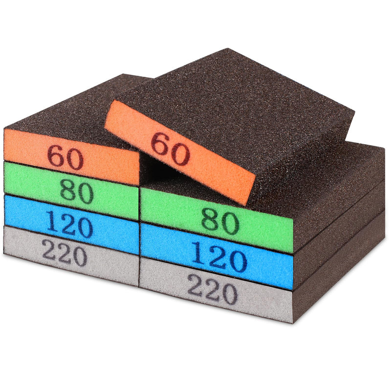 [Australia - AusPower] - Romeda 8-Pack Sandpaper Block, Four Grits Per Pack 60/80/120/220, Washable and Reusable Handmade Sanding Sponge, Drywall Sandpaper Blocks for Wooden Drywall Sheetrock and Metal Glazing 