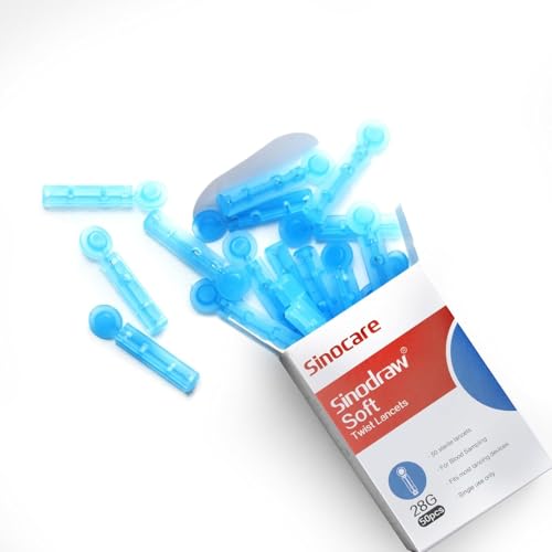 Sinocare Lancets 28G Pack of 150 Low Pain & Sterile | 28G ultra thin needles, individually sterile packed, safety cap, compatible with most lancetting devices