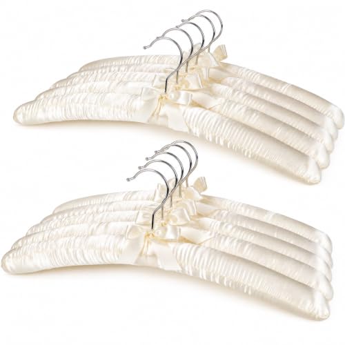 HOUSE DAY 17 Inch Satin Padded Hangers, 10 Pack Silk Clothes Hangers, Ivory