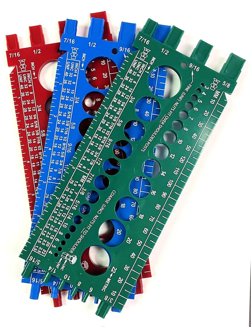 [Australia - AusPower] - All 3 Colors! Gauges for Bolts, Screws, Nuts & Threads (Fractional & Metric) (Green, Red & Blue) 