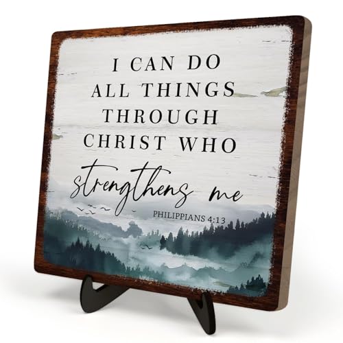 Bible Verse Sign,Christian Wooden Sign Desk Decor,Positive Home Decor Plaque,Motivational Scripture Gift, I Can Do All Things Through Christ Who Streng Thens Me 5.9x5.9inch(PHILIPPIANS 4:13) PHILIPPIANS 4:13 5.9 x 5.9 inches