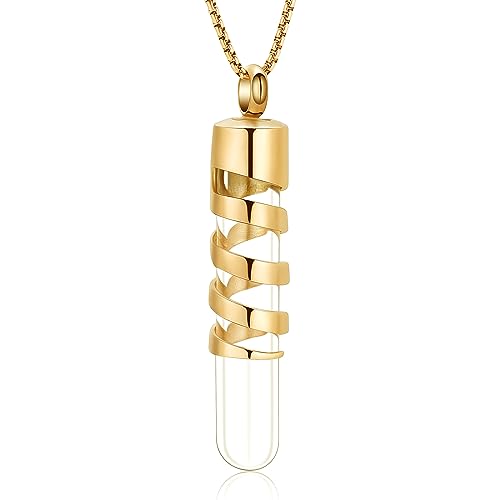 Oinsi Clear Glass Tube Cremation Urn Jewelry Ashes Holder Necklace Keepsake Memorial Pendant Including Box/Fill Kits Gold1