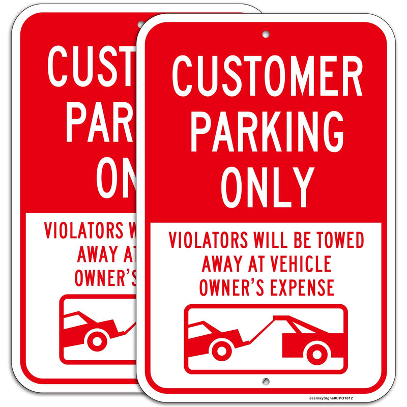 2PC Customer Parking Sign, 18"x12" Customer Parking Only Sign for Business, Violators Will Be Towed Signs, Engineer Grade Reflective Aluminum, Rust Free, Fade Resistant, UV Protected, Easy Mounting