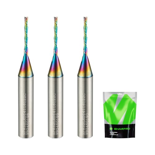 SHARPRO 1/16-inch downcut spiral CNC router bit with 1/4-inch shank and 1/2-inch cutting length