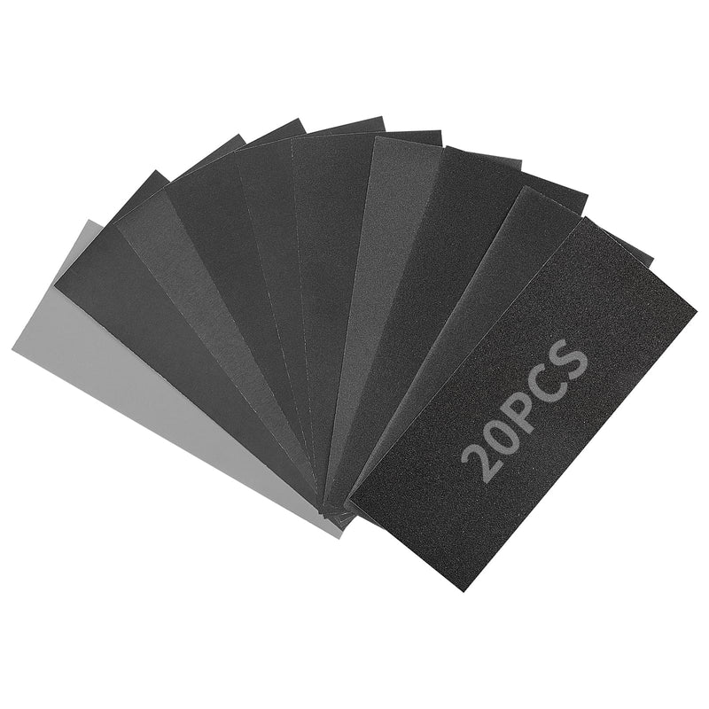 Sandpaper Set 23 x 9 cm Sandpaper 120 to 3000 Grit | Pack of 20 wet and dry fine sanding paper for wood, metal, car, paint, stone, glass and furniture 20 piece grain set