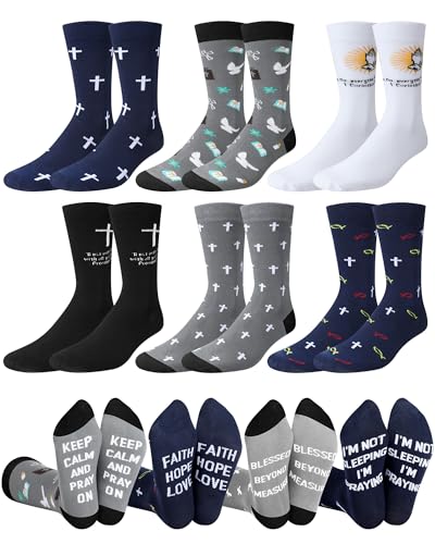 Shihanee 6 Pairs Christian Socks for Men Pastor Religious Gifts Retro