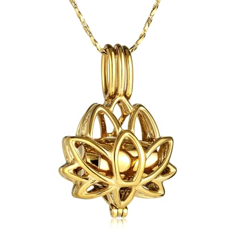 Urn Necklaces for Ashes Lotus Urn Pendant Necklace Cremation Jewelry for Ashes Stainless Steel Small Keepsake with Filling Kit Customizable Text Memory of Loved One - D3 D3: Gold