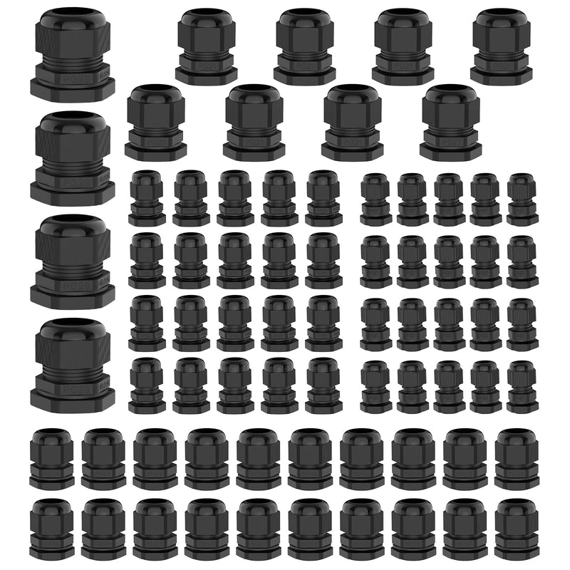 [Australia - AusPower] - Cable Gland, Hilictokt 72PCS Waterproof Cable Glands Kit PG7 NPT 1/4" 1/2" 3/4" 1" Weatherproof Strain Relief Cord Connectors PG7/9/13.5/21/29 