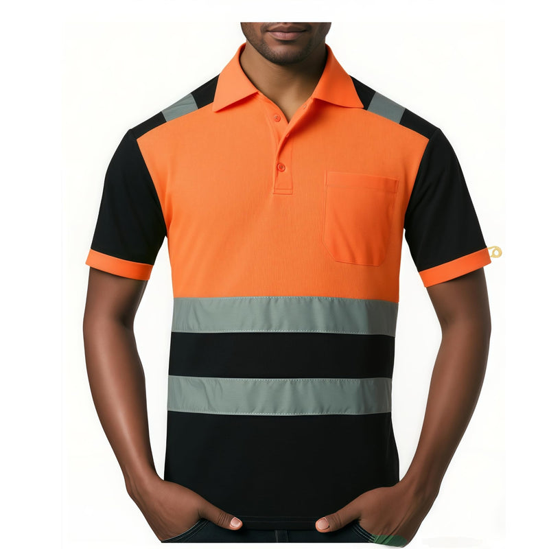 Safety Shirt for Men Hi Vis Reflective Shirt Workwear,Quick Drying Breathable Soft T Shirt Large Orange+black