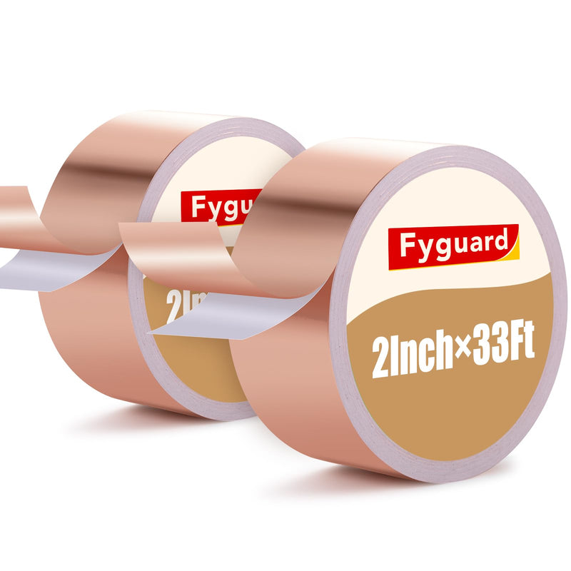 [Australia - AusPower] - 2 Pack Copper Foil Tape 2 Inch × 33Ft Conductive Adhesive Foil Tape, Copper Shielding Tape for Guitar Stained Glass EMI Shielding Grounding Paper Circuits Garden Plant 