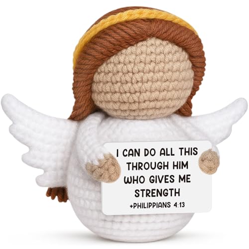 Christian Religious Easter Gifts for Women Mom Friend Teens, Jesus Scripture Crochet Guardian Angel with Philippians 4:13 Bible Verse, Motivational Inspirational Encouragement Catholic Spiritual Decor +Phil 4:13