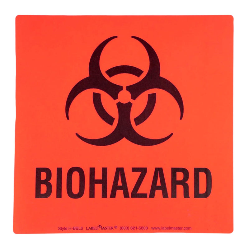 Biohazard Waste Labels, 6 x 6 inches, Red/Black, Self-Adhesive Vinyl Sticker Label, Pack of 25