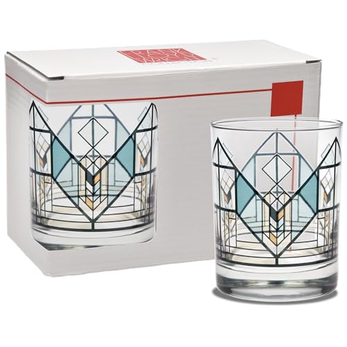 Culver Frank Lloyd Wright DOF Double Old Fashioned Glass 14-Ounce (Gift Boxed Set of 2, Lake Geneva Tulip)
