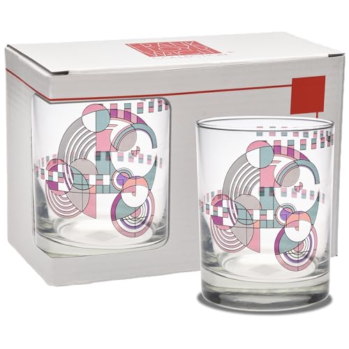 Culver Frank Lloyd Wright DOF Double Old Fashioned Glass 14-Ounce (Gift Boxed Set of 2, Hoffman Rug)