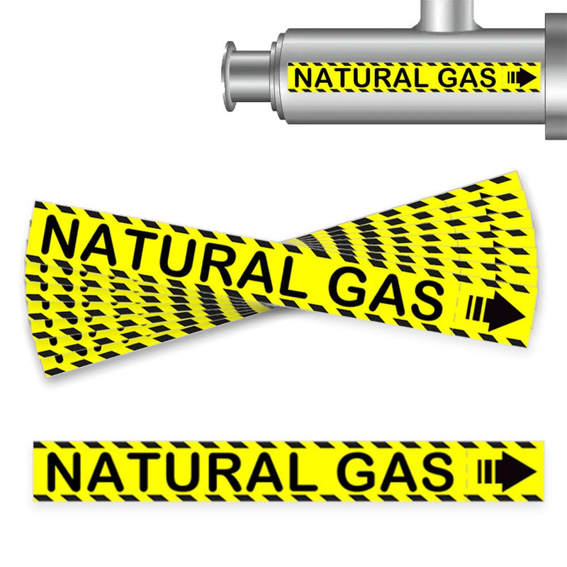 Natural Gas Pipe Labels with Arrows 8 x 1 inch Gas Marking Safety Labels for Pipes Identification, Inspections, Detector, Regulator and Heaters 10 Pack (Naturals Gas) Natural Gas