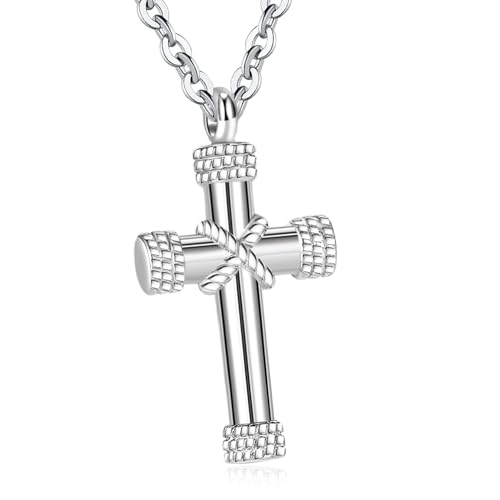 Cross Cremation Urn Necklace for Ashes Pendant for Men Silver