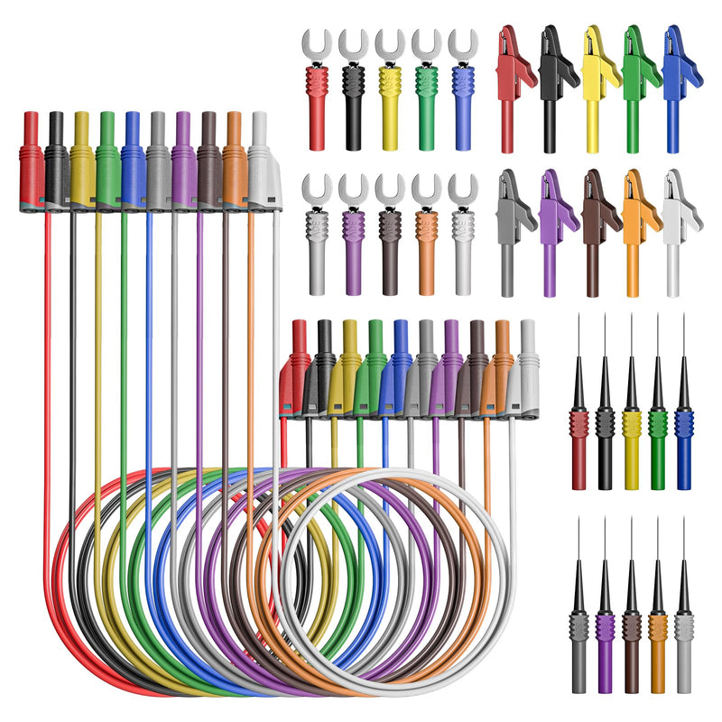 [Australia - AusPower] - Goupchn Banana Plug Silicone Test Leads Kit 4mm Fully Insulated Safety Shrouded Stackable Banana Plug with Alligator Crocodile Clips Test Fork Back Probe Pins 40PCS for Electrical Testing Ten Colors 