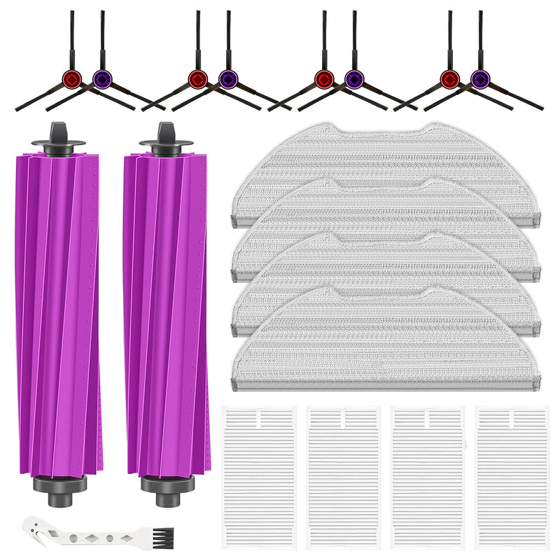 19 Packs Replacement Parts for Eureka E20 Plus Robot Vacuum Cleaner, 2 Rubber Brush, 8 Edge-Sweeping Brushes, 4 Hepa Filters, 4 Mop Pads, 1 Cleaning Brush Accessories Kit