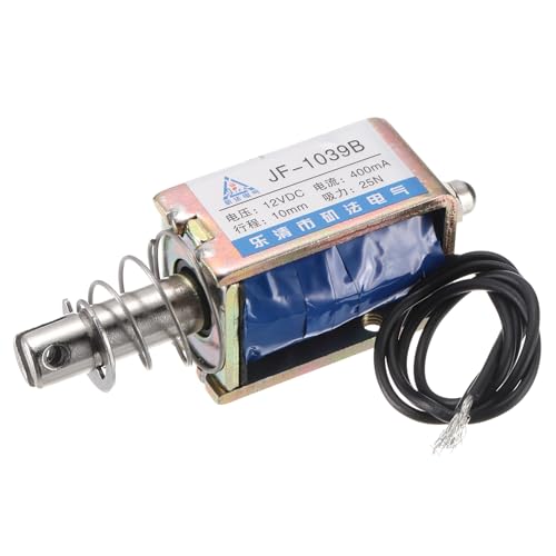 QUARKZMAN DC 12V 0.4A Solenoid Electromagnet Push Rod Type 25N 10mm Stroke | Electromagnetic Actuator Open Frame Linear Motion JF-1039B Magnet Electromagnet