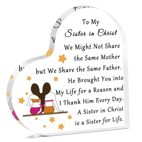 Christian Sister Acrylic Plaque Religious Gifts for Women Faith Inspirational Desk Decor Religious Sisters Christian Gifts Friendship Appreciation Acrylic Heart Keepsake To My Sister in Christ