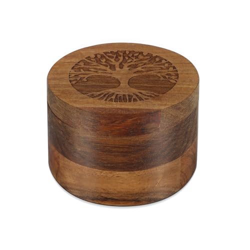 Small Wood Urn for Human & Pet Ashes Tree of Life Memorial Keepsake, Eco-Friendly Magnetic Cremation Urn for Dogs, Cats (3.5"x3.5"x2.5")