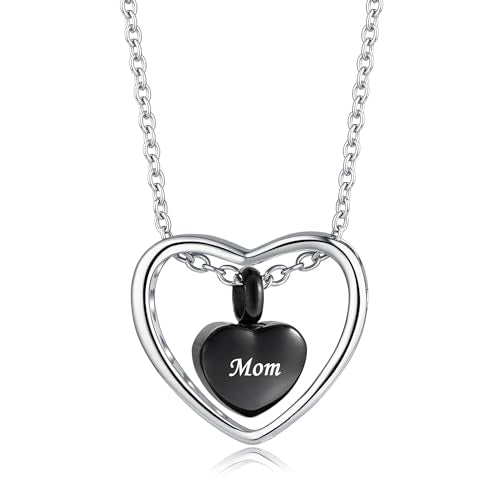 Double Heart Cremation Jewelry for Ashes Engraved Stainless Steel Urn Necklace for Women Men Mom