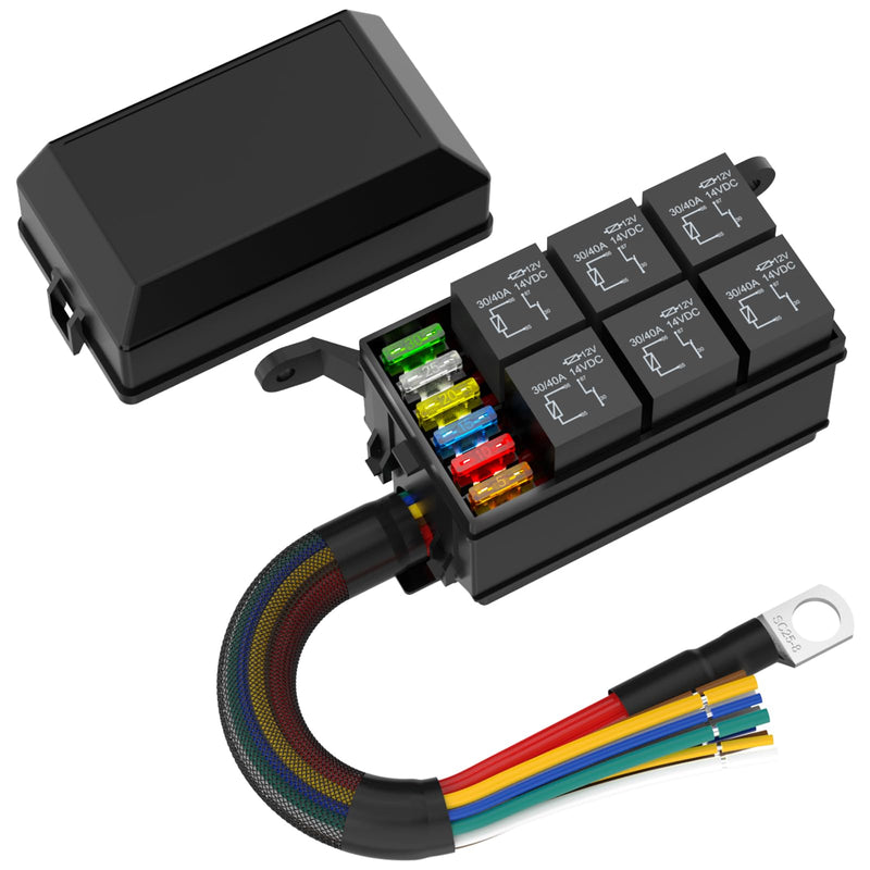[Australia - AusPower] - Malictele12V Relay Box 6 Relays and 6 Slot ATC/ATO Fuse Relay Block 12 AWG Pre-Wired Waterproof Relay Panel for Automotive Cars Trucks Marine Boat NEW 6 Relays and 6 Fuse with12 AWG Pre-Wired 