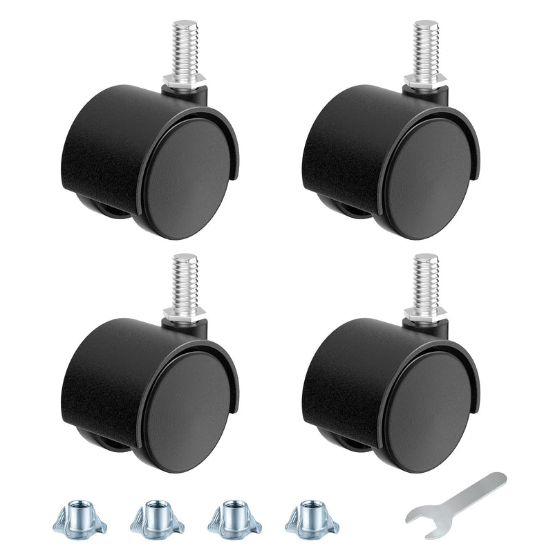 [Australia - AusPower] - 1.5 Inch Furniture Stem Casters Set of 4, Threaded Stem Diameter 5/16" Plastic Caster Wheels, Black Swivel Small Castors with T-Nuts, for Table, Cabinet, Storage Rack 1.5 inch 