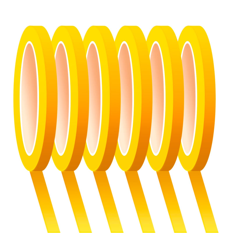 6 Rolls Fine Line Tape 1/16, 1/8, 1/5, 2/5, 1/2, 3/4 Inch x 55 Yard Fineline Masking Tape Painter Adhesive Automotive for DIY Car Auto Paint (Yellow, 1/4 Inches) Yellow