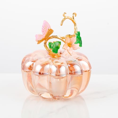 Crystal Pumpkin Ring Jewelry Box - Champagne Pumpkin Collectible Figurines Glass Paperweight Tabletop for Fall Harvest Thanksgiving Halloween Home Decor Gifts for Her Women Mom Girlfriend Wife