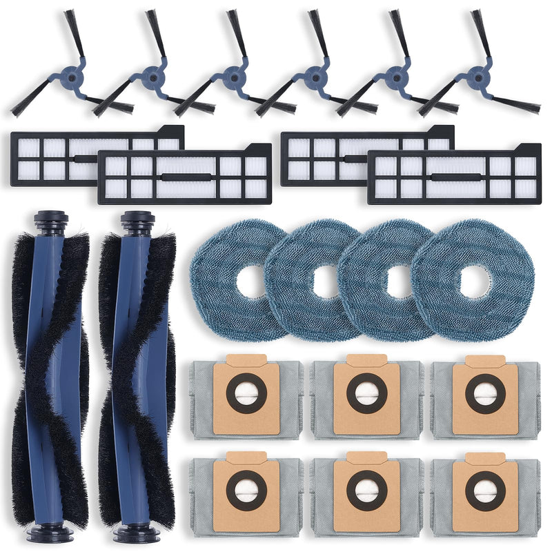 Replacement Parts Kit compatible with eufy X10 Pro Omni Robot Vacuum Accessories, 2 Roller Brushes, 4 Filters, 6 Side Brushes, 4 Mop Pads, 6 Dust Bags (22 Pack) X10 Accessories - 22 Pack