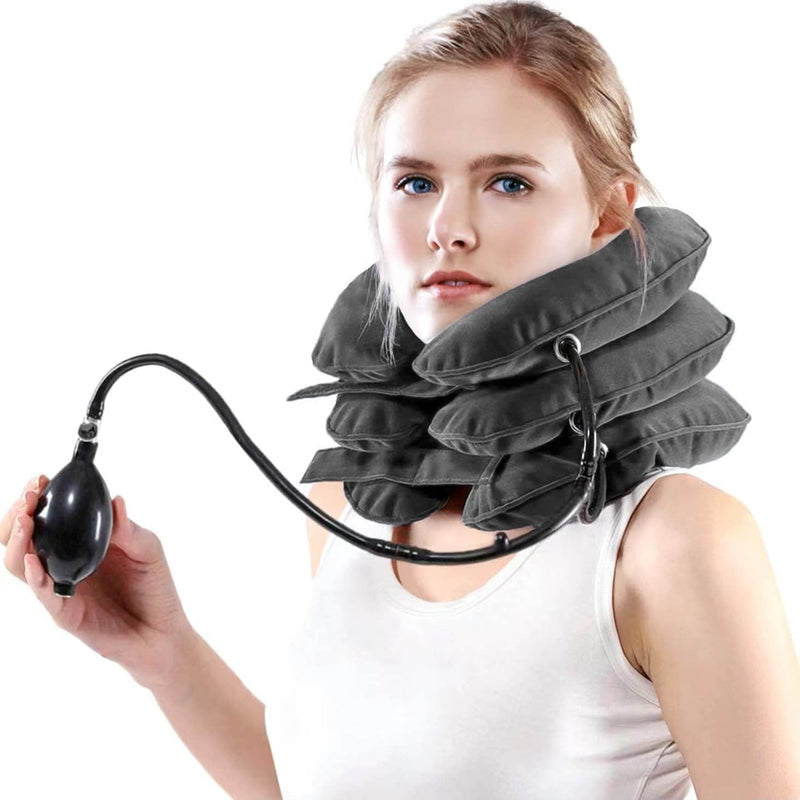 [Australia - AusPower] - Neck Stretcher, Cervical Traction Device, Neck Traction Device, Adjustable Inflatable Neck Braces for Neck Pain and Support, Neck Stretcher Cervical Traction, Neck Decompression Home Use (Gray) Grey 