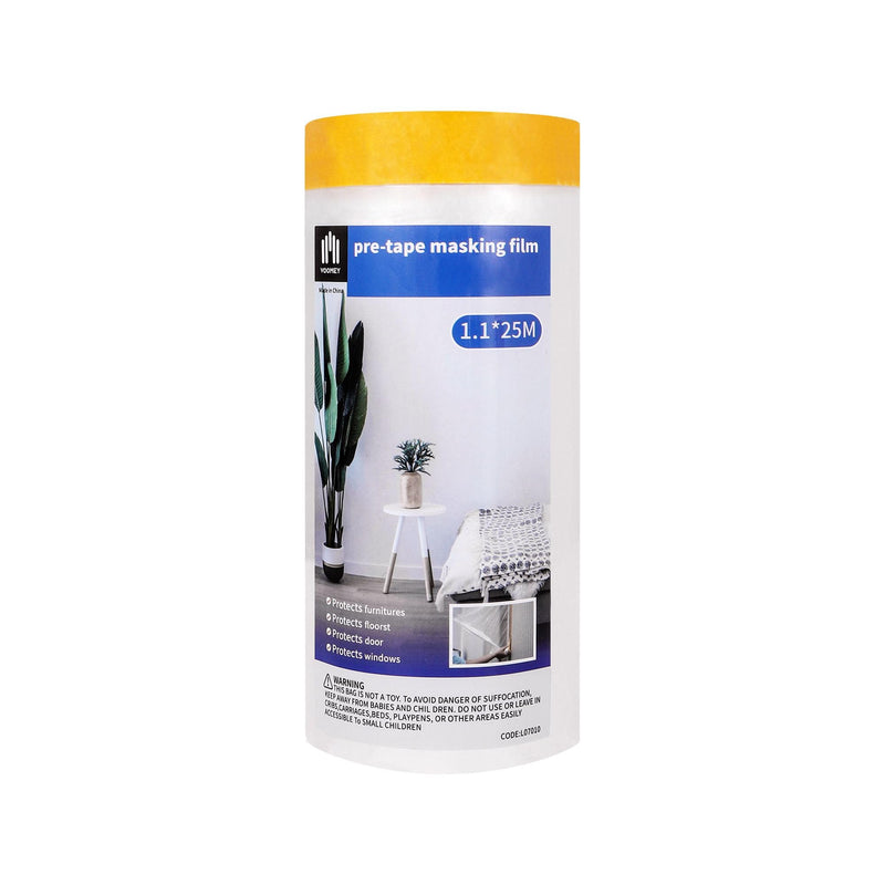 Voomey Pre-Taped Masking Film, Painters Tape with Plastic Attached, Automotive Painters Tape and Drape for Appliances, Furniture, Wood Surfaces & DIY Projects - 3ft x 82ft 1100mm*25m Standard Roll