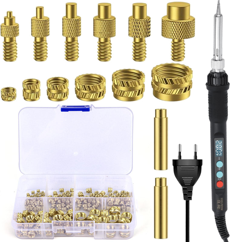 139-Piece Threaded Inserts Soldering Tips Set for 3D Printer with 80W LED Soldering Iron | 130 Einschmelzgewinde M2-M8,8 Lötspitzen,LED Temperatur Einstellbar Lötkolben,Soldering Tip Adapter,Für Reparatur,Elektronik 139 Stück