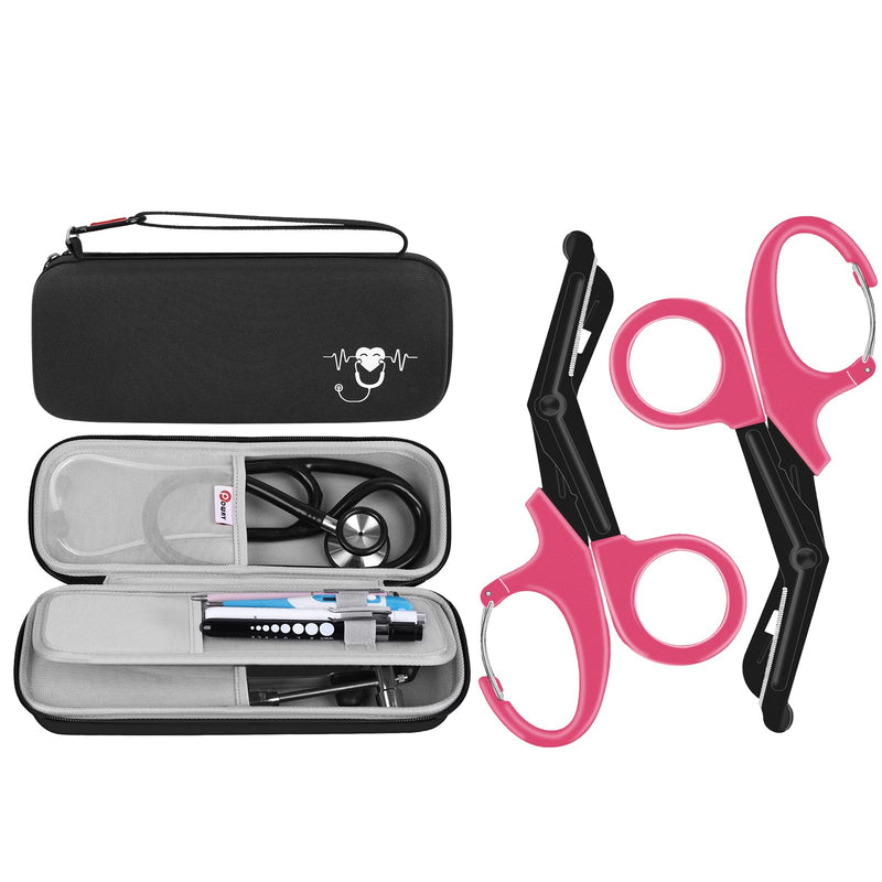[Australia - AusPower] - Stethoscope Carrying Case and 2 Pack Trauma Shears for Nurses Bandage Scissors Nurses 7.5" Medical Scissors with Carabiner 