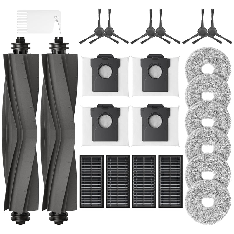 [Australia - AusPower] - 23 Pcs Replacement Parts for Dreame L10s Ultra Gen 2/ L10s Pro Ultra Heat/ X30 Ultra/Mova E30 Ultra Robot Vacuum and Mop, 2 Main Brush, 6 Mop Pads, 4 Dust Bags, 4 Filters, 6 Side Brush, 1 Clean Brush 