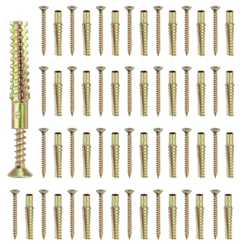 PATIKIL 30 Pcs Drywall Hollow Wall Anchors with Screws 0.24 x 2.36, Steel Dry Wall Anchors Kit for Wooden Concrete Plaster Hinge Hole Repair, Brass (8 x 60mm) 8 x 60mm