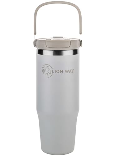 LION WAY FlexiVibe 32 oz Insulated Tumbler - Stainless Steel, Handle & Straw, Leak-Proof, Hot 12hrs & Cold 24hrs, Cup-Holder Compatible, BPA-Free, Gym, Travel Bottle Sandy Veil