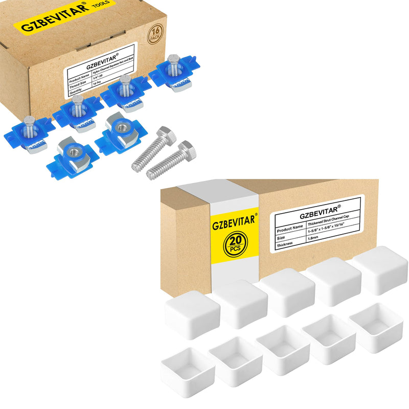[Australia - AusPower] - 1/4"-20 Nylon Channel Squeeze Nut and Bolt - 16 Pcs, White Strut Channel Caps - 20 Pack 