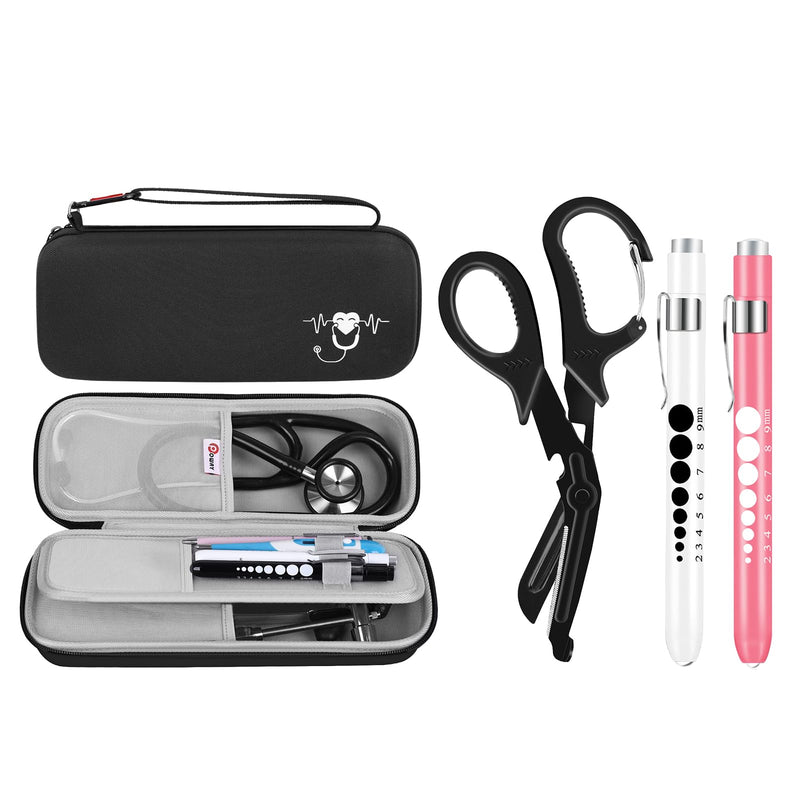 [Australia - AusPower] - Stethoscope Carrying Case Nurse Scissors and Pen Light Set Trauma Shears Pen Lights for Nurses Bandage Scissors with Carabiner LED Penlight with Pupil Gauge Stainless Steel Medical Scissors 