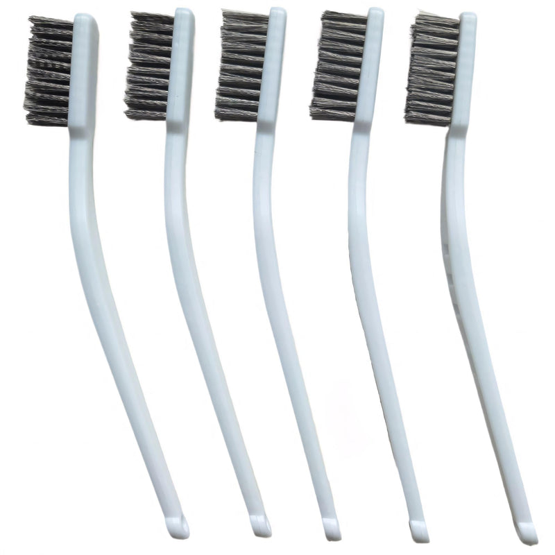 [Australia - AusPower] - Stainless Steel Wire Brushes - Heavy-Duty Reinforced Bristle Cleaning Brushes for Kitchen, Industrial Use, Walnut Carving Gaps, Rust Removal & Polishing (5-Pack, 18cm White Handle) 