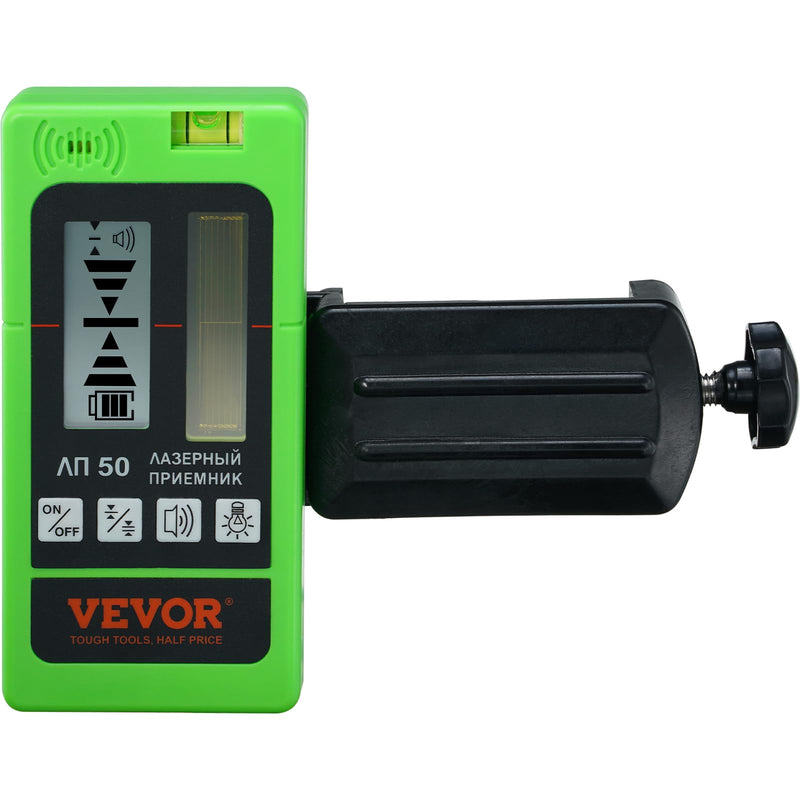 [Australia - AusPower] - VEVOR Laser Receiver, 197 ft Working Range, Green Laser and Red Beam Detector for Pulsing Line Lasers, Customizable Speaker & Dual LCD Display & Built-In Bubble Level with Clamp for Laser Level 