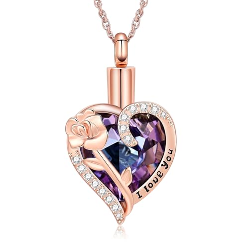 shajwo Rose Flower Heart Cremation Jewelry Rose gold-purple