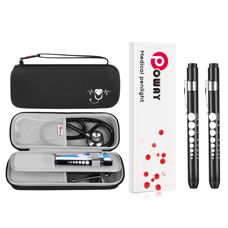 [Australia - AusPower] - Stethoscope Carrying Case Hard Stethoscope Case and Pen Lights Medical with Pupil Gauge and Ruler LED Pen Lights for Nurses Doctors Free Penlight Nurse Penlights for Nurses Pen Light for Nurse 