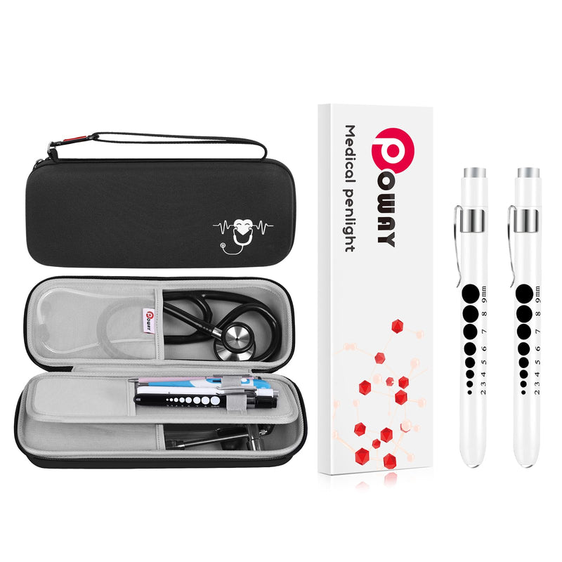 [Australia - AusPower] - Stethoscope Carrying Case Hard Stethoscope Case Compatible for 3M Littmann Classic III and Pen Lights for Nurses Pen Light with Pupil Gauge Reusable Penlight Medical Pen Light for Nurse 