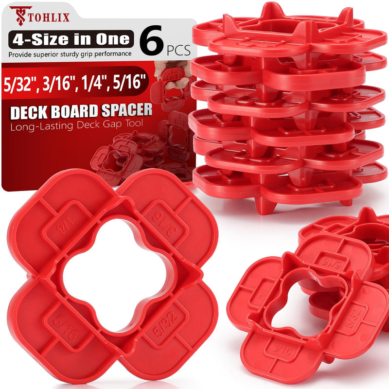 [Australia - AusPower] - 6 Packs 4-in-1 Multi-Size Deck Spacer Tool (5/32", 3/16", 1/4", 5/16") for Composite, PVC, Hardwood & Pressure Treated Decking Board - Red & Blue Options, Easy-to-Use Deck Board Gap Tool 6 