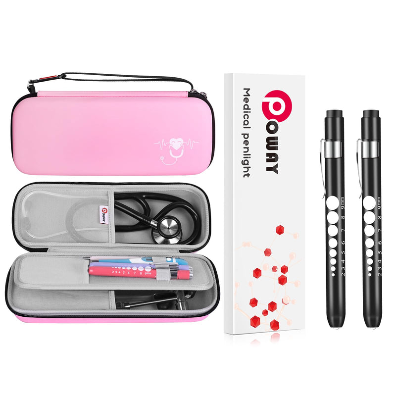 [Australia - AusPower] - Stethoscope Carrying Case Hard Stethoscope Case Compatible for 3M Littmann Classic III and Pen Lights Medical with Pupil Gauge and Ruler LED Pen Lights for Nurses Doctors Nursing Pen Light 
