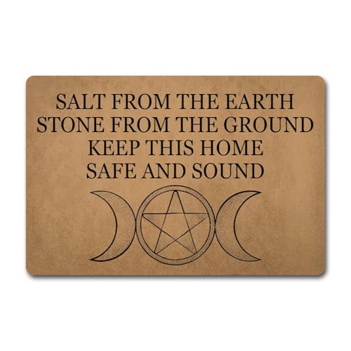 Funny Welcome Doormat Mystical Wicca Moon Pentacle Salt Earth Stone Protective Spiritual Doormat(23.6 X 15.7 in)Small Mats With Anti-Slip Rubber Back Doormats Prank Gift Doormats For The Entrance Way Mystical Moon Pentacle Salt Earth Stone Spiritua