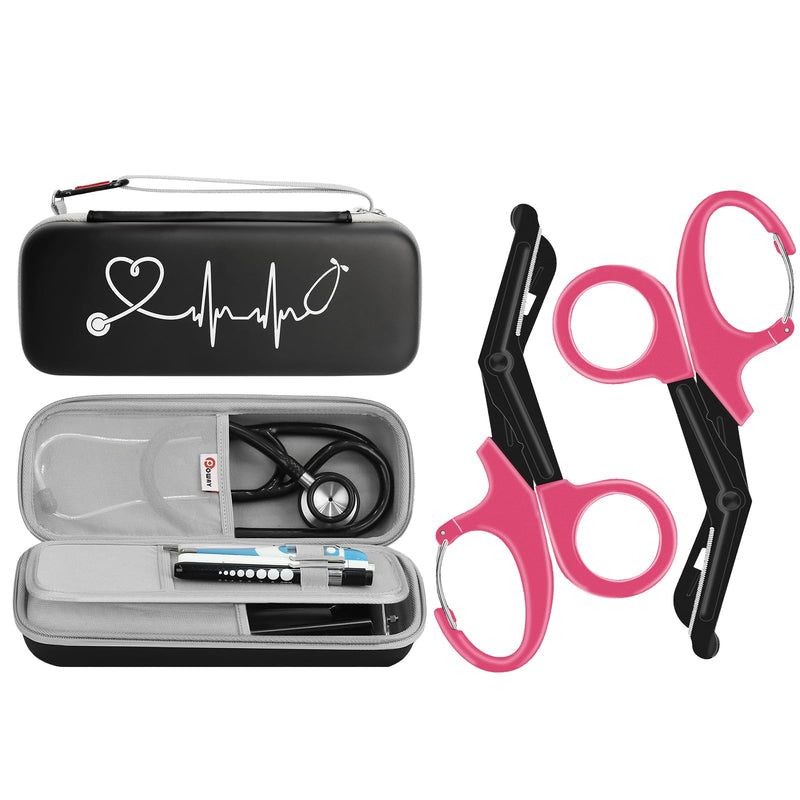 [Australia - AusPower] - Upgarded Stethoscope Case Stethoscope Carry Case and 2 Pack Trauma Shears for Nurses Bandage Scissors Nurses 7.5" Medical Scissors with Carabiner Patented Nurse Scissors for Doctor Nursing Students 