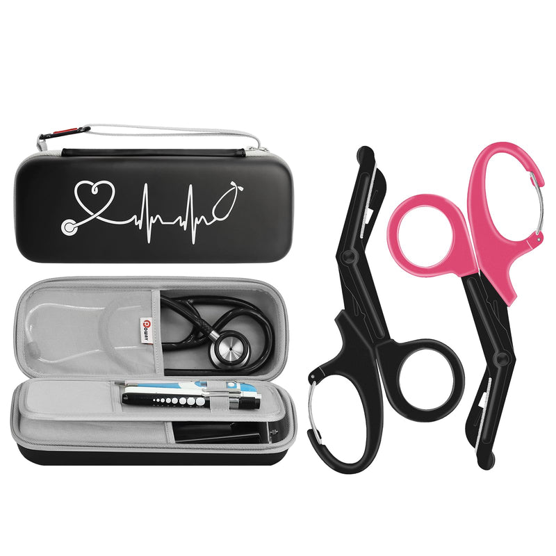 [Australia - AusPower] - Upgarded Stethoscope Case and Trauma Shears for Nurses Medical Scissors Nurses Scissors 7.5" Stainless Steel Bandage Scissors with Carabiner Fluoride Coated Premium Blades Patented Scissors for Nurse 